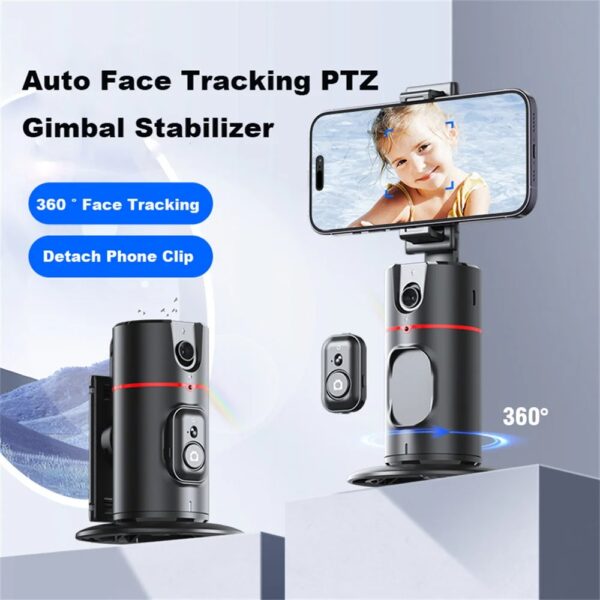 P02 360 Rotation Gimbal Stabilizer, Follow-up Selfie Desktop Face Tracking Gimbal for Tiktok Smartphone Live,with Remote Shutter